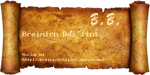 Breinich Bálint névjegykártya